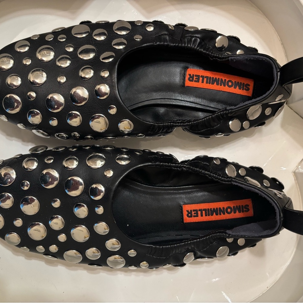 SIMON MILLER women's studded riad flat shoe in black size 39